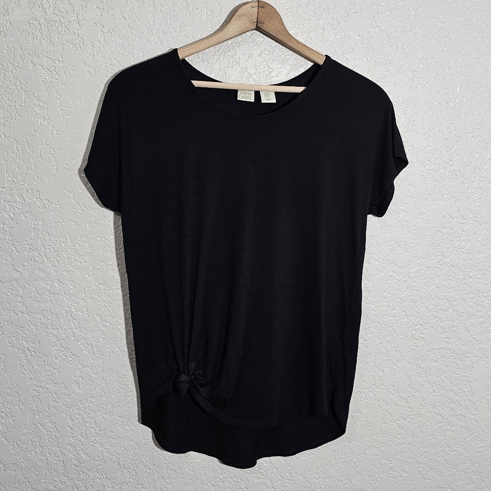 Anthro Lucy & Laurel Solid Black Knotted Tee